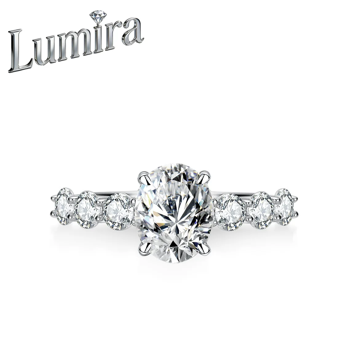 

Lumira Platinum PT950 2-Carat Oval-Cut Moissanite Ring Women's Pigeon Egg Straight Row Pavé Moissanite Ring