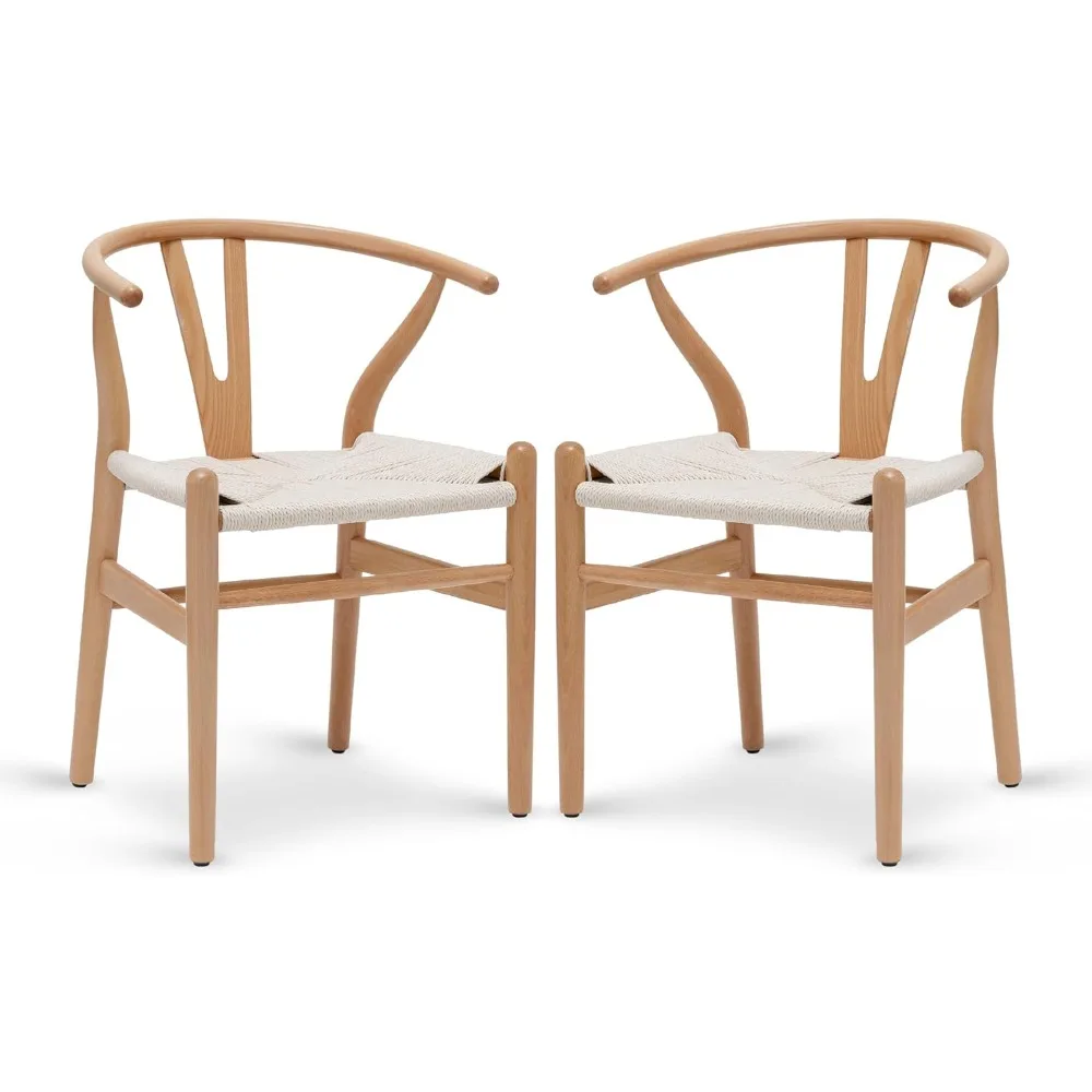 

Weave Dining Chairs – Mid-Century Modern Wishbone Dining Chairs with Arms, Solid Wood Frame, Indoor Use – Natural –