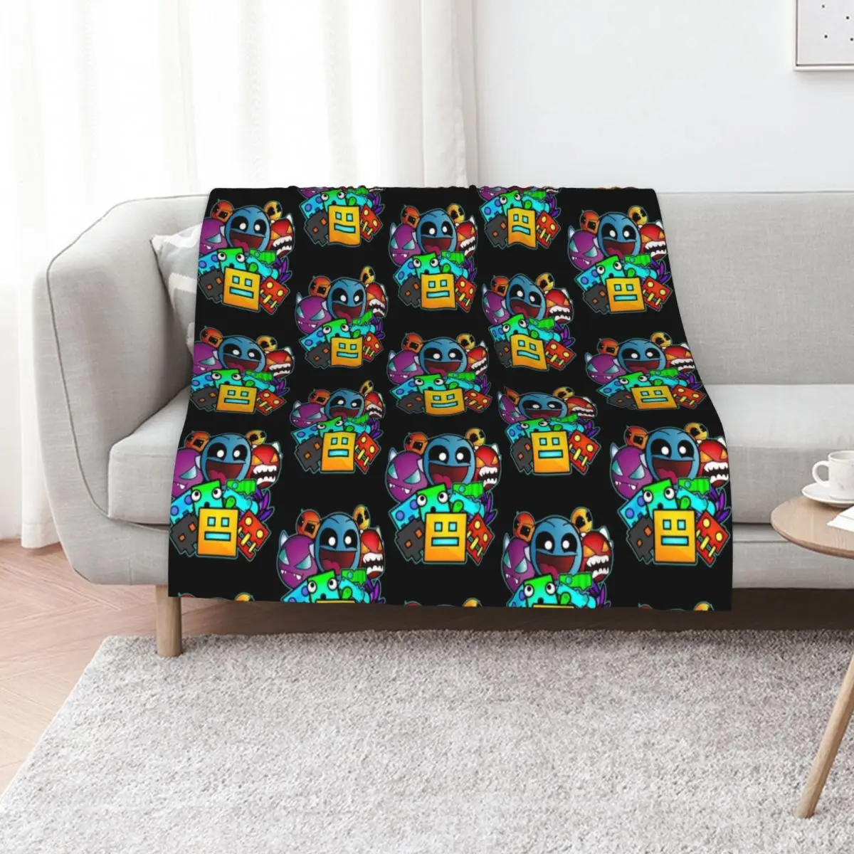 geometry dash old school gaming Throw Blanket Lightweight Warm Blanket for Travel Camping