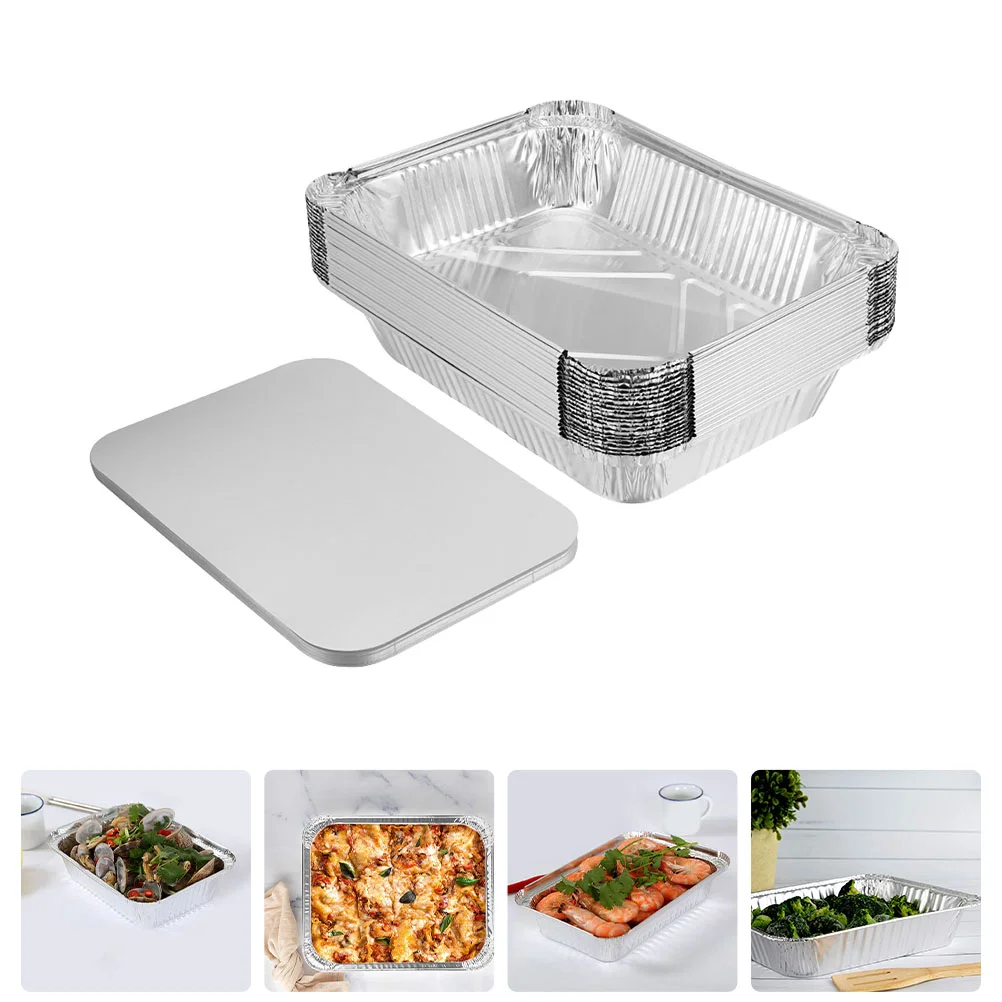 

30 Pcs Tin Foil Box Food Containers with Lids Heavy Duty Pan Aluminum Takeaway Packing Boxes