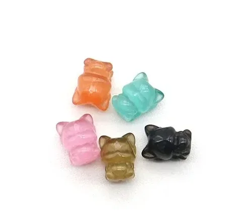 Natural Cat's Eye Stone Polished Cute Colorful Small Fox Shape Straight Hole Beads DIY Necklace Jewelry Color Random Delivery