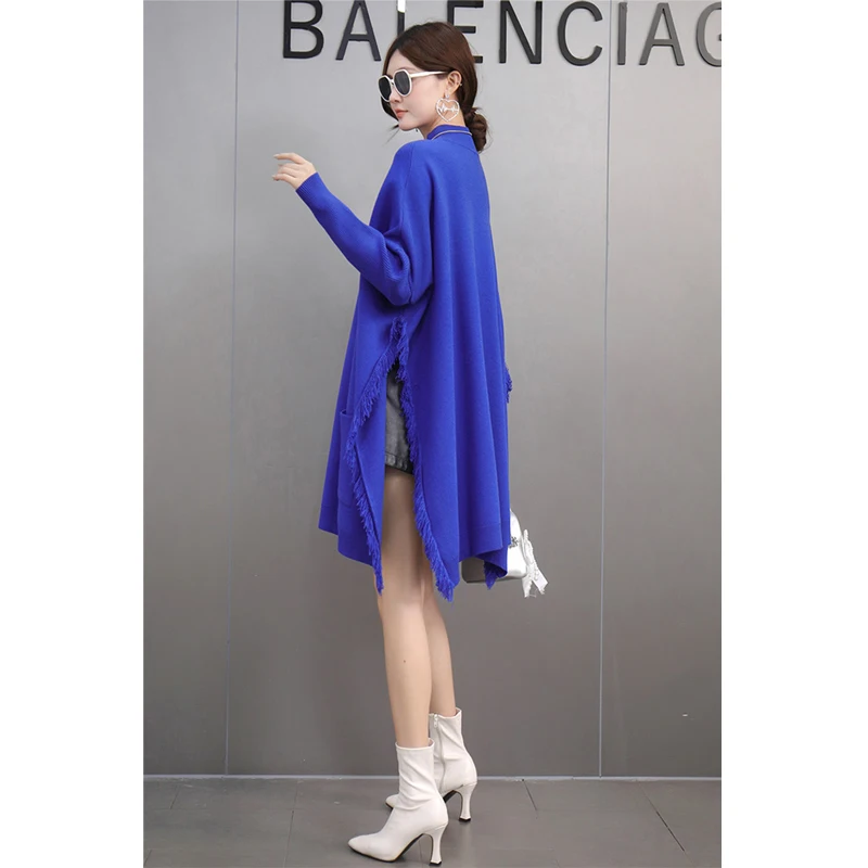 2024 Winter New Elegant Temperament Cape Sweater Loose Batwing Sleeve Knitted High Neck Sweater J594