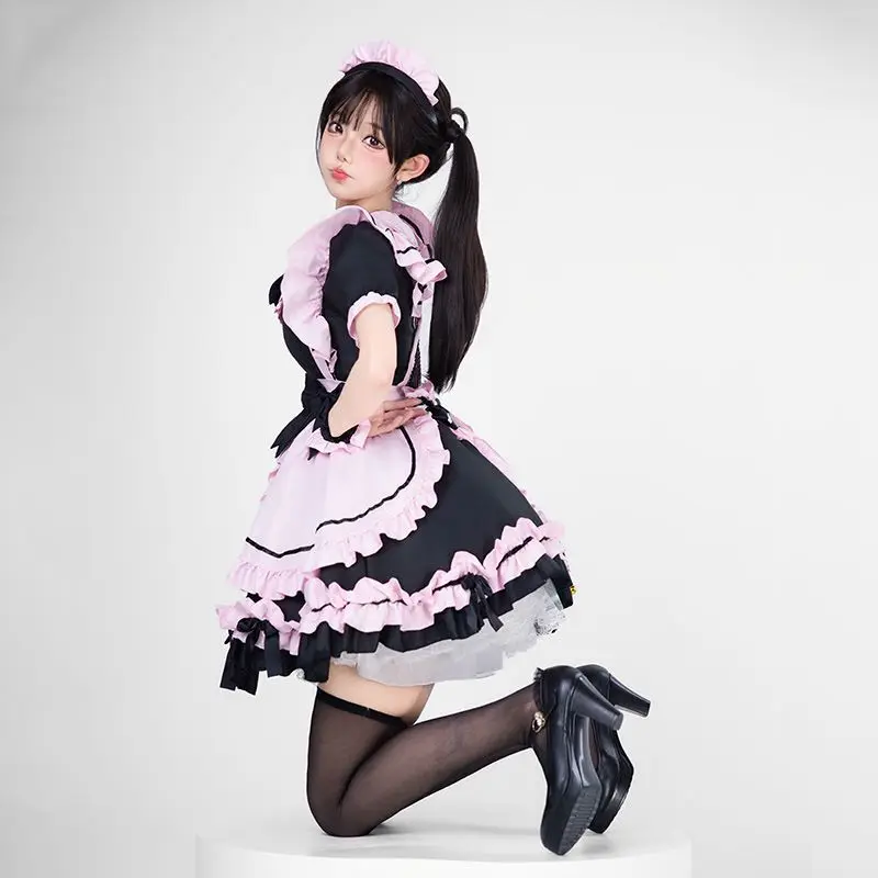 Meid Cosplay Kostuum Vrouwen Zwart Roze Meisje Lolita Jurk Schattige Kat Bell Uniform Cosplay Anime Disfraz 5-delige Set