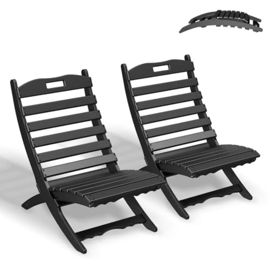 

Складные стулья Xavier, комплект из 2 штук, портативные стулья Adirondack Wave из HDPE пластика, всепогодные, для костровой чаши, черные, для пляжа и улицы