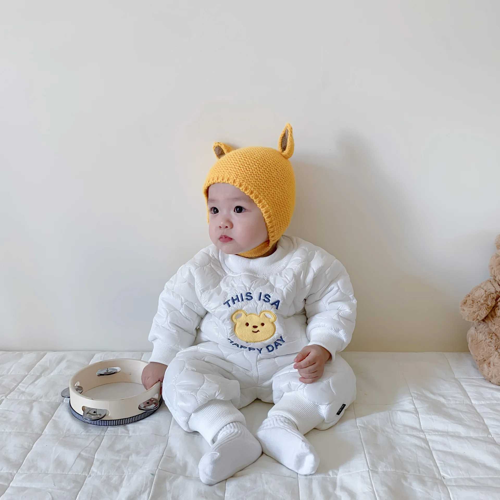 Winter Baby Baby Boys And Girls Cotton Suit Set Children\'s Casual Loose Cartoon Embroidery Bear Thickened Baby Clothes