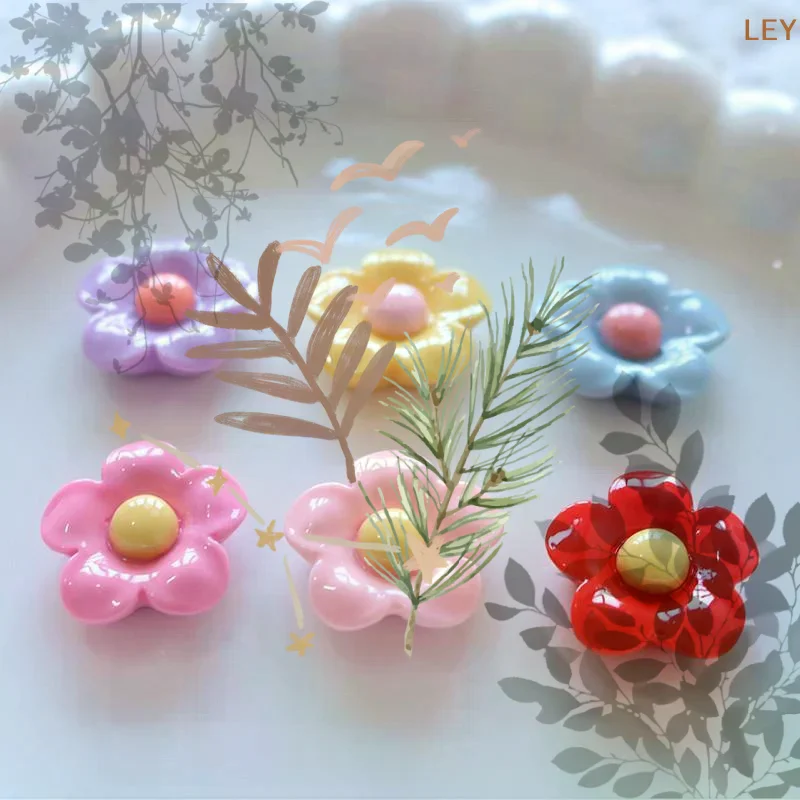 Shiny 22x22mm Flower Series Miniature Flat Back Resin: 10PCS Cabochons Hairpin Scrapbooking DIY Home Decor