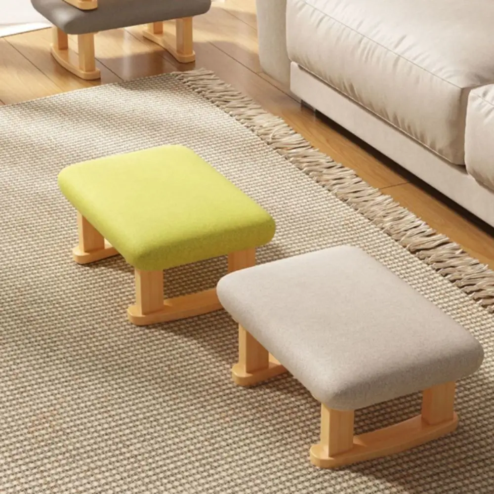 Smooth Solid Wood Foot Stool Burr-Free Edges Stable Support Legs Foot Rest Anti-Slip Pads Compact Size Wooden Stool Entryway Use