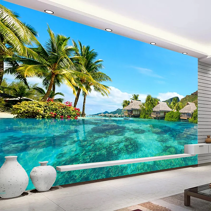 Custom 3D Photo Wallpaper Mural Sea Beach Natural Landscape Painting Living Room TV Background Wall Covering Backdrop