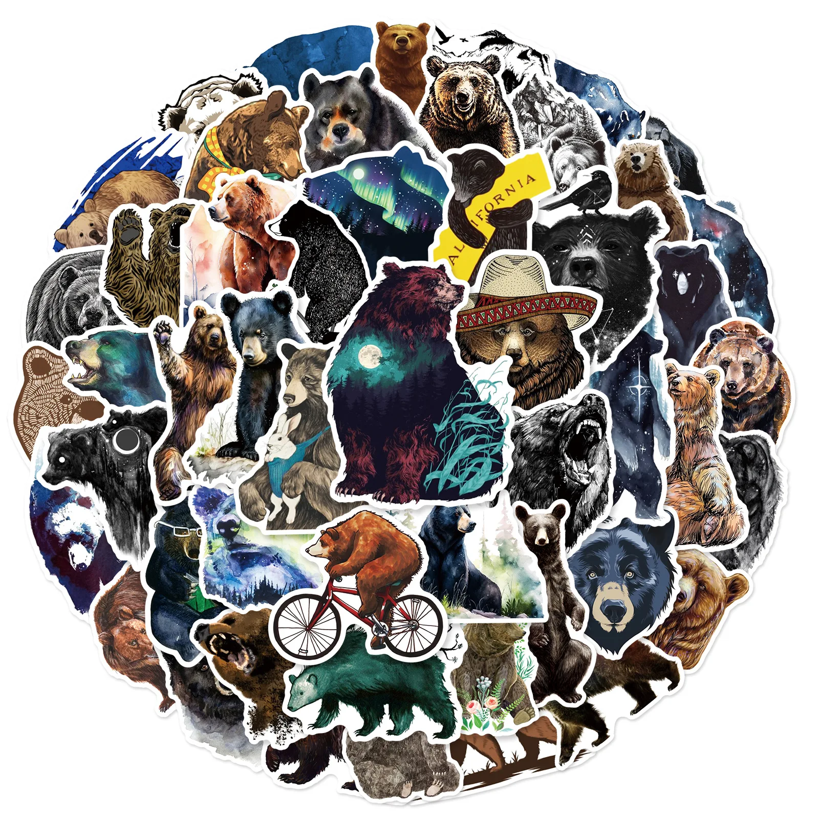 10/25/50pcs Wild Bear Graffiti Stickers for DIY Suitcase Water Bottle Phone Laptop Guitar Motorcycle Skateboard