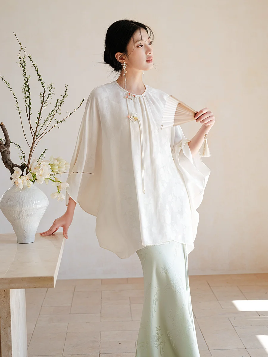 

Comfortable Loose Women's round Ne Chinese Sle Top Spring New Arrival Faionable Zen Tea Clothing ort Sve Long irt