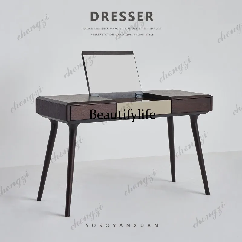 Italian minimalist solid wood dressing table with mirror with drawers designer high-end makeup table