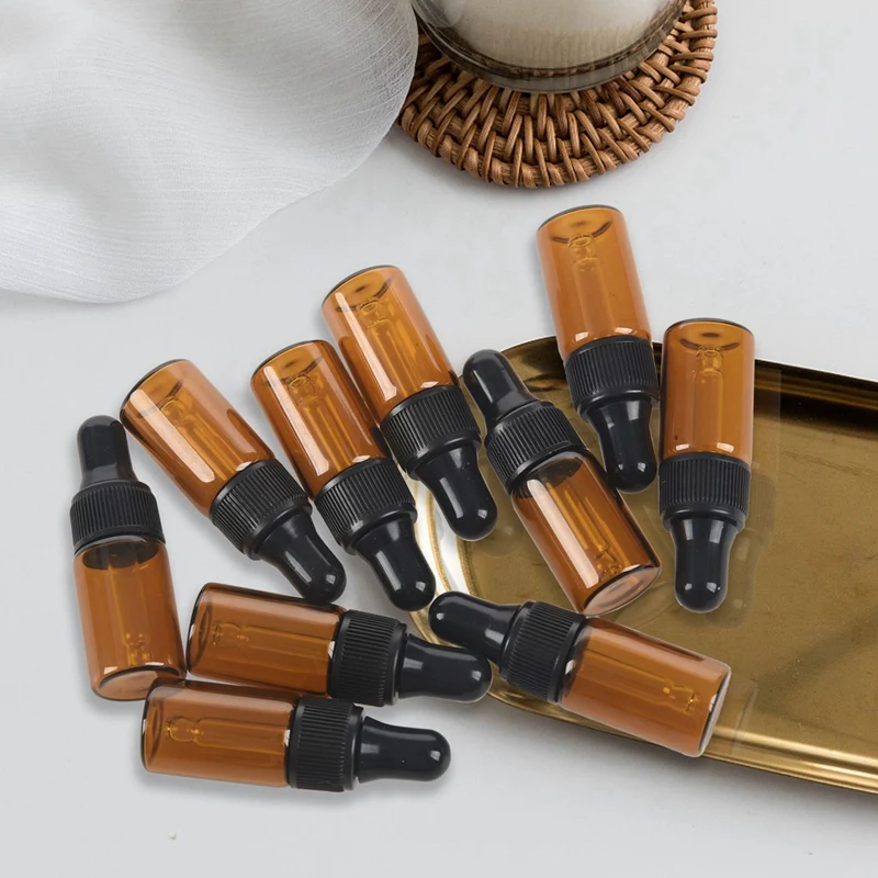 60Pcs 3Ml Empty Brown Glass Dropper Bottles With Pipette For Essential Oil