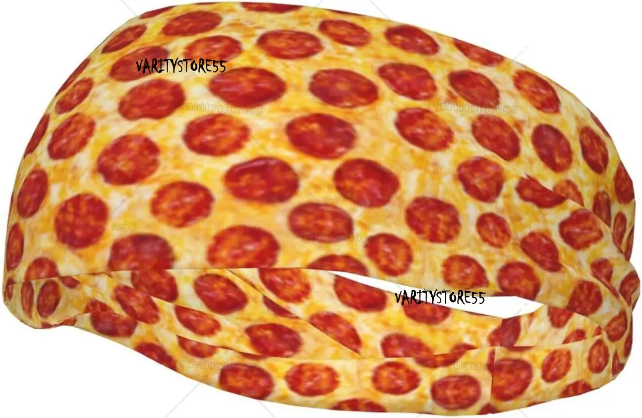 

Headband for Women Mens Pepperoni Pizza Workout Sweatband Elastic Wide Hairband for Travel