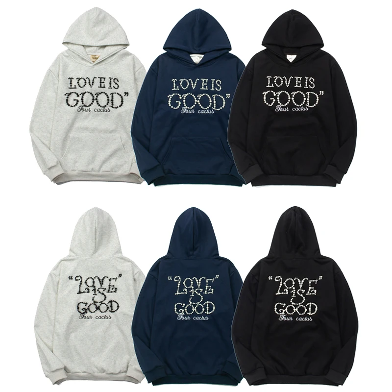 

Хороший бренд с вышивкой Love Is Good жемчужный слоган с логотипом толстовки с капюшоном для мужчин и женщин свободные зимне-осенние пуловеры с капюшоном