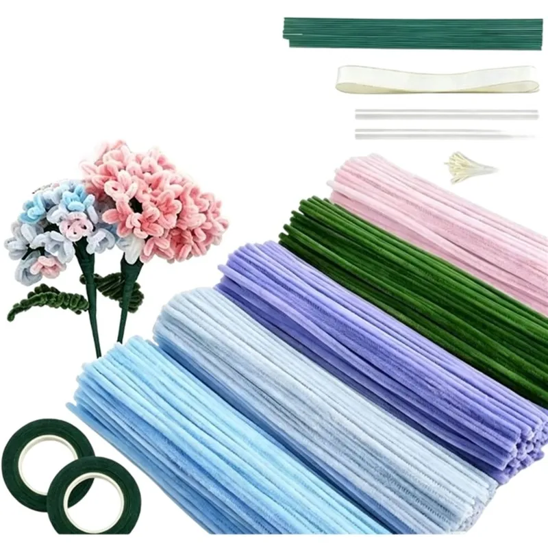 ALIM-DIY Flower Kit 400Pcs Pipe Cleaner Bulk Flower Making Kit With Floral Wires, Plush Twisted Stick view 2
