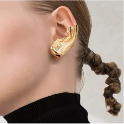 Brass With 18K Gold Ear Armour Clip Earrings Women Jewelry Punk Party Gown Runway rare Boucle Korean Japan INS Boho Top Gothic