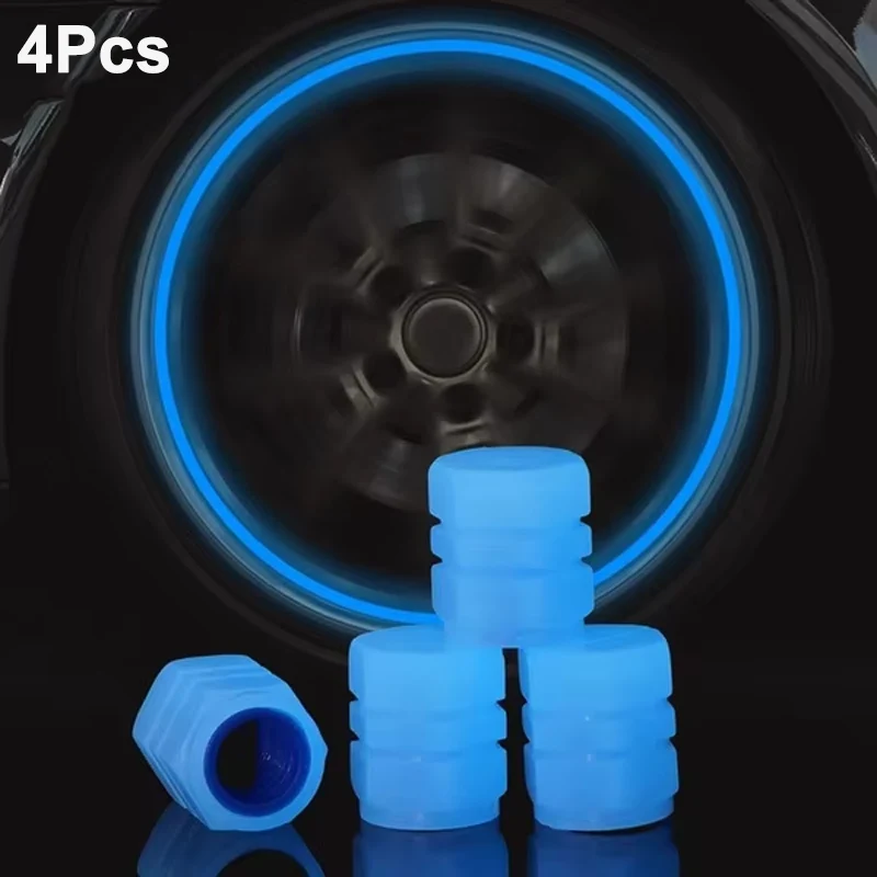 

4-Pack Universal Fluorescent Valve Stems Caps - Glowing Stem & Core Protectors for Vehicles & Bikes