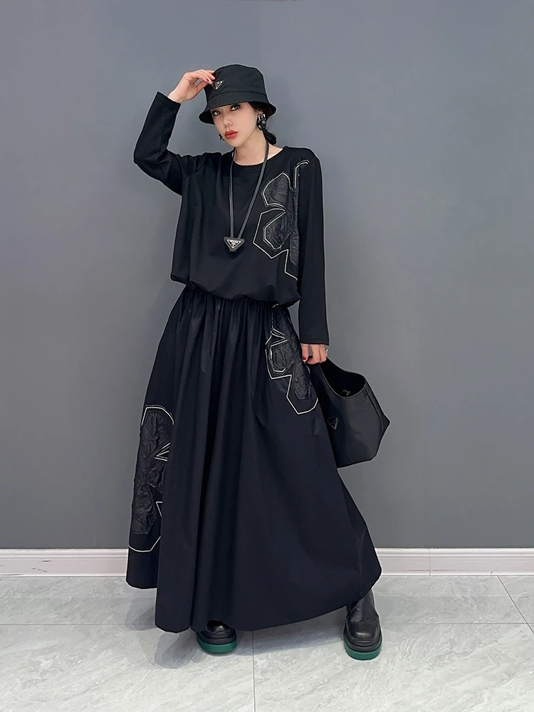 The spring of 2023 the new female long fleece big pendulum dress suit loose 2 yards comfortable fashion set women top snd skirt