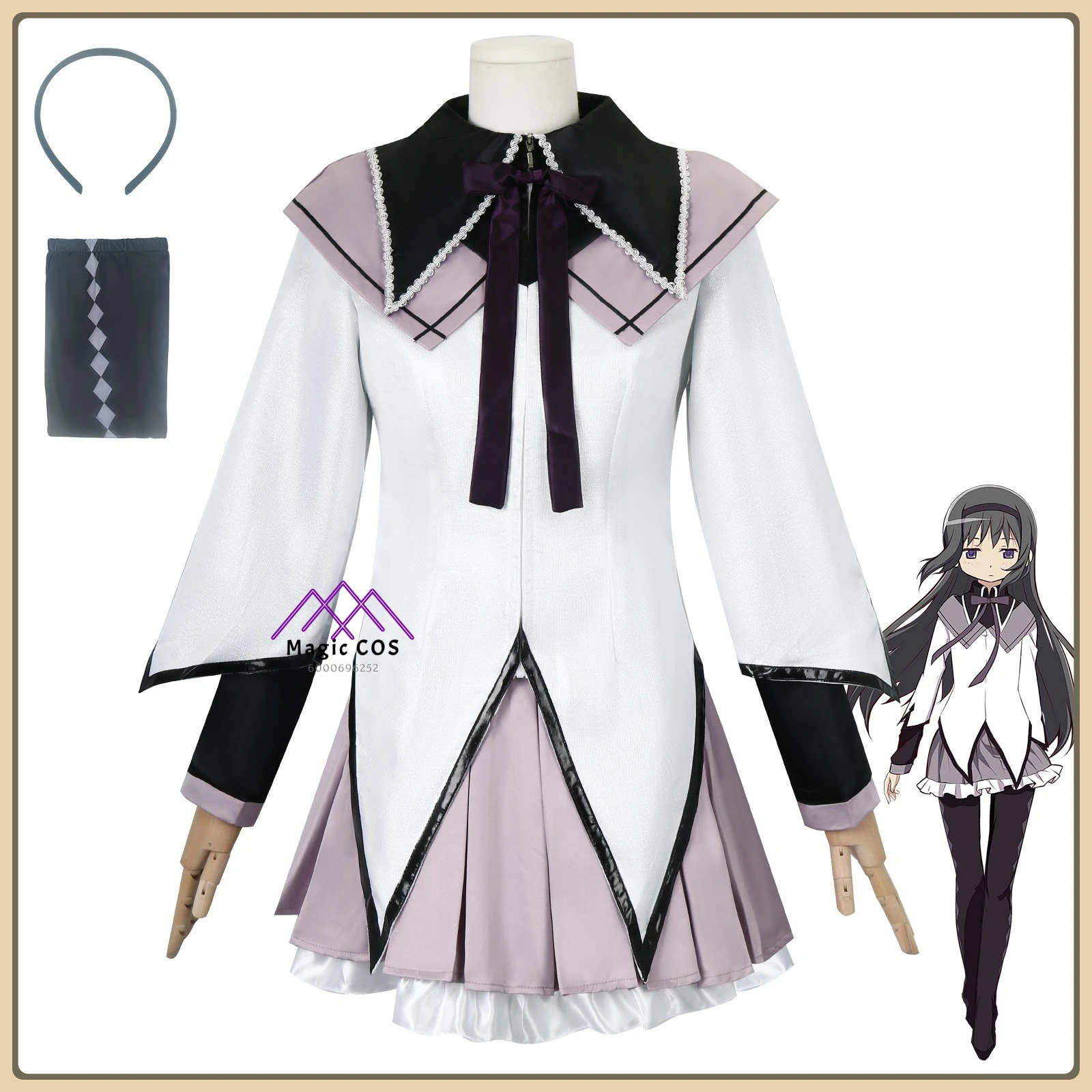 

Puella Magi Madoka Magica Homura Akemi Cosplay Costume Polyester Cape & Belt High Quality Anime Outfit for Women Role Playing