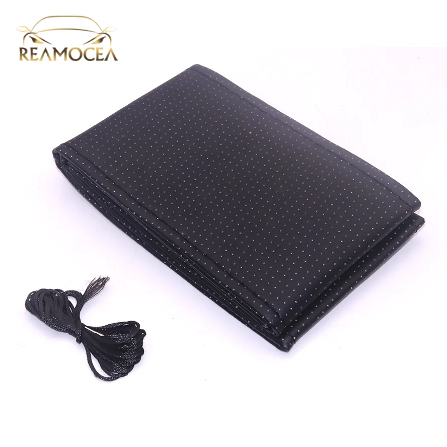 Reamocea 1Pc Universal Fiber Leather Car Steering Wheel Cover With Needles And Thread Auto Interior Accessories For 38cm Models