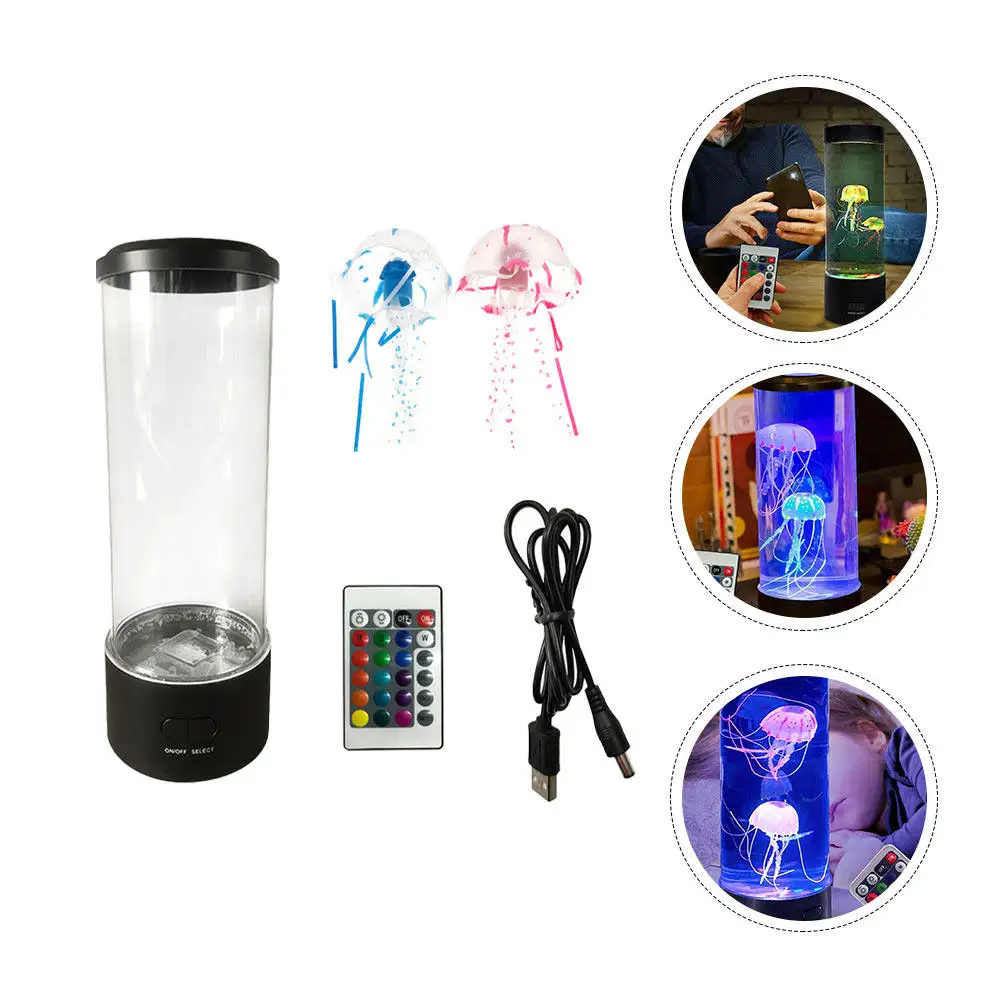 1Set LED Jellyfish Aquarium Lamp Desktop Night Light Simulated Floating Jellyfish Sensory Mood Lamp Energy Saving USB Powered
