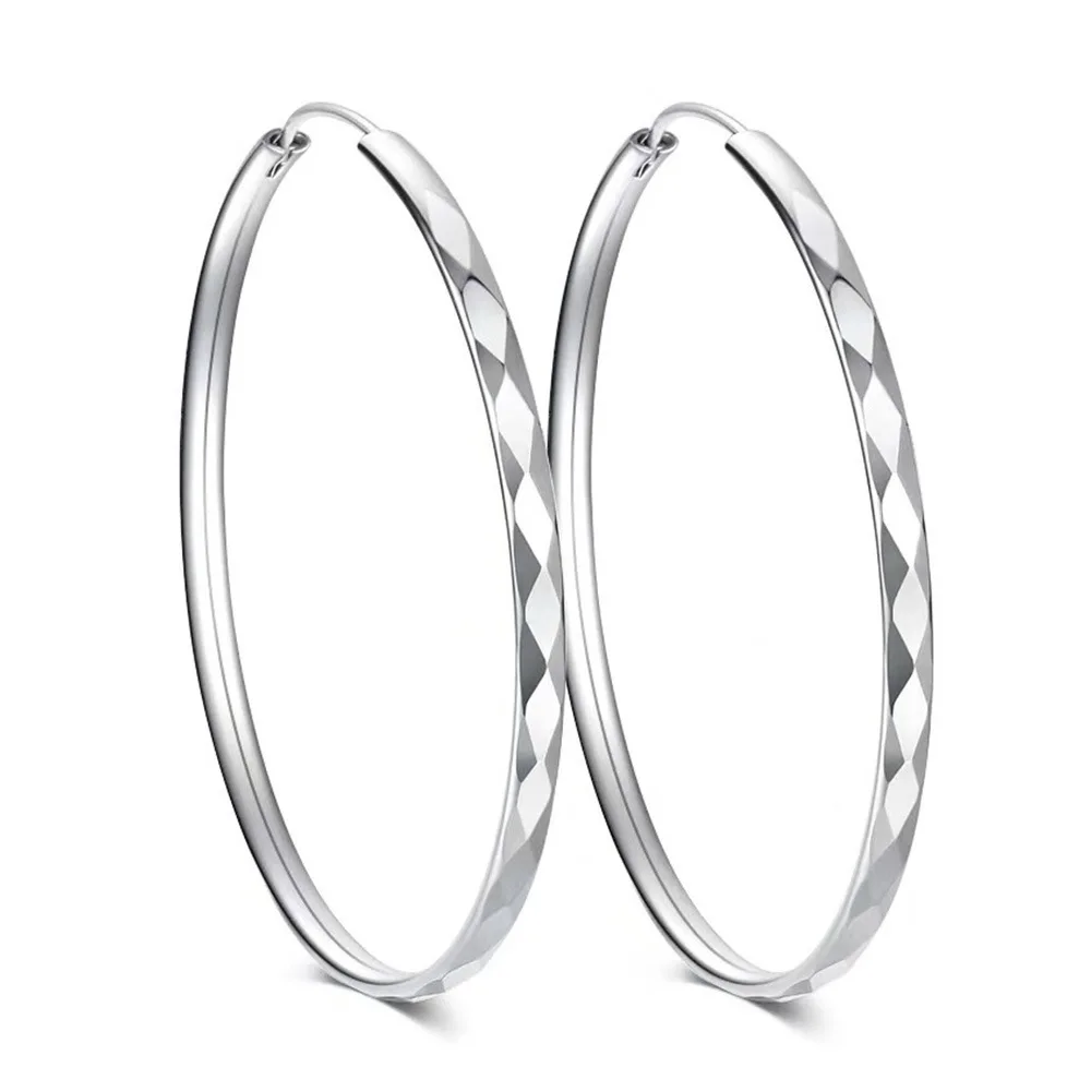 925 Sterling Silver Round Diamond 3/4/5/6CM Hoop Earrings For Women Party Luxury Jewelry Accessories 2024 Trend Jewellery