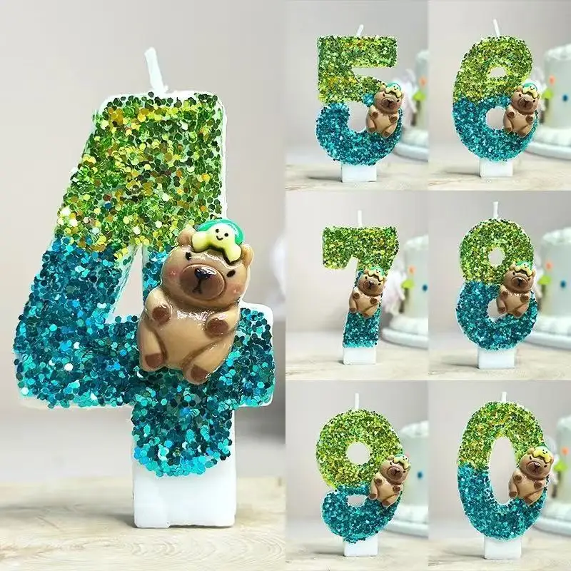 Bonita vela de capibara con números de 0 a 9, adorno para tarta, vela Digital de cumpleaños para niños, decoración para fiesta de cumpleaños, Baby Shower, dibujos animados