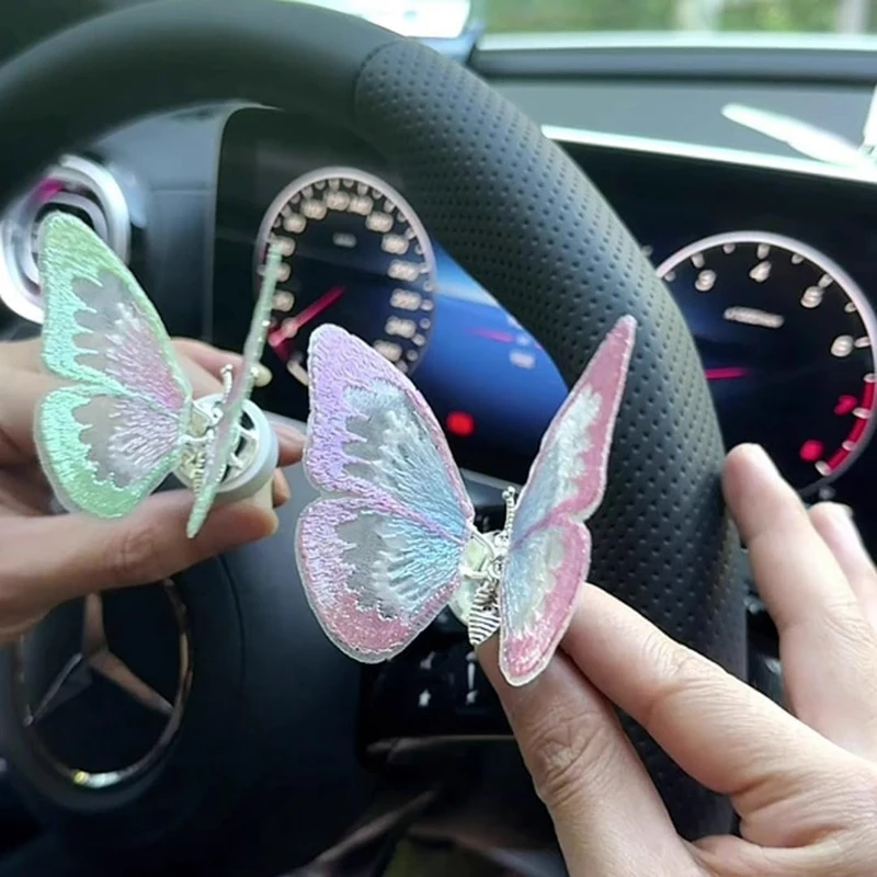 Multi-Colored Wing-Waving Butterfly,Embroidery Butterfly Car Decor, Car Dashboard Decorations, Butterfly Car Parts