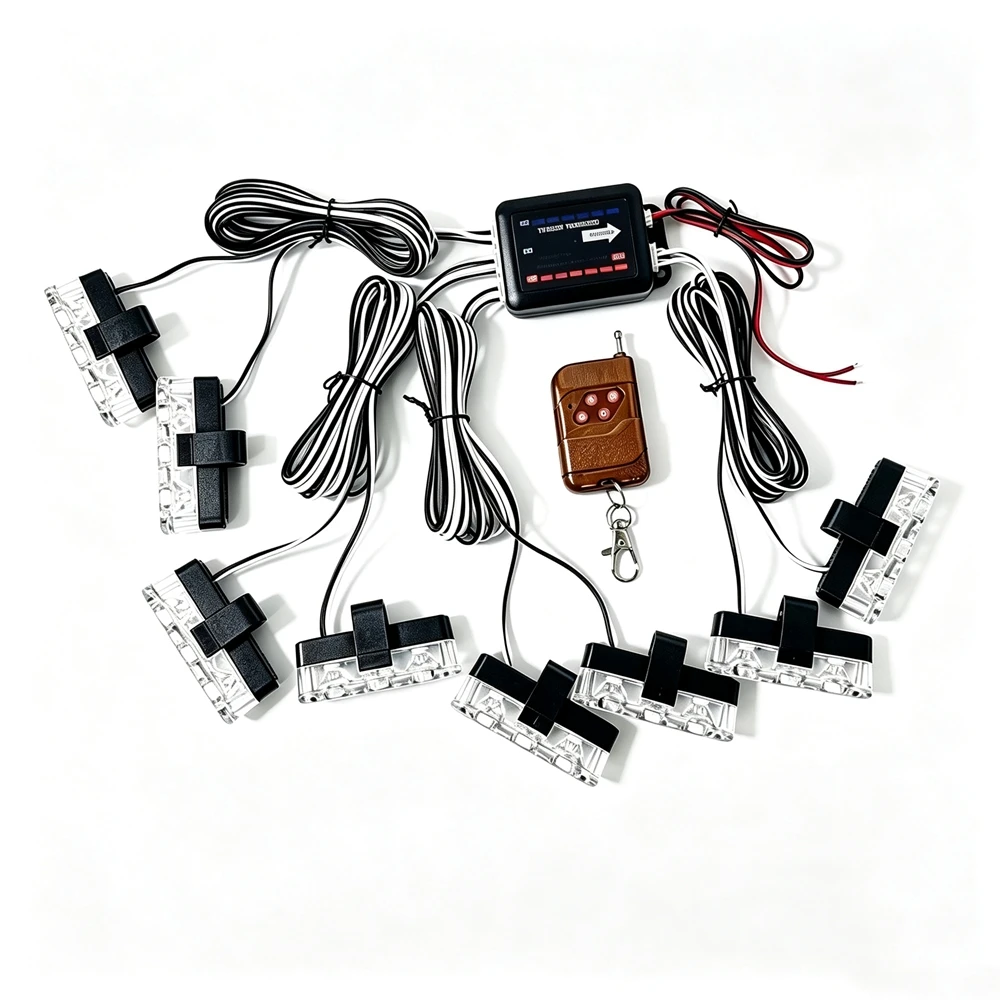3LED 8 모듈 자동차 그릴 플래시 라이트 무선 원격 제어 경찰 비상 스트로브 조명 비콘 소방관 경고 신호 램프 썸네일 2