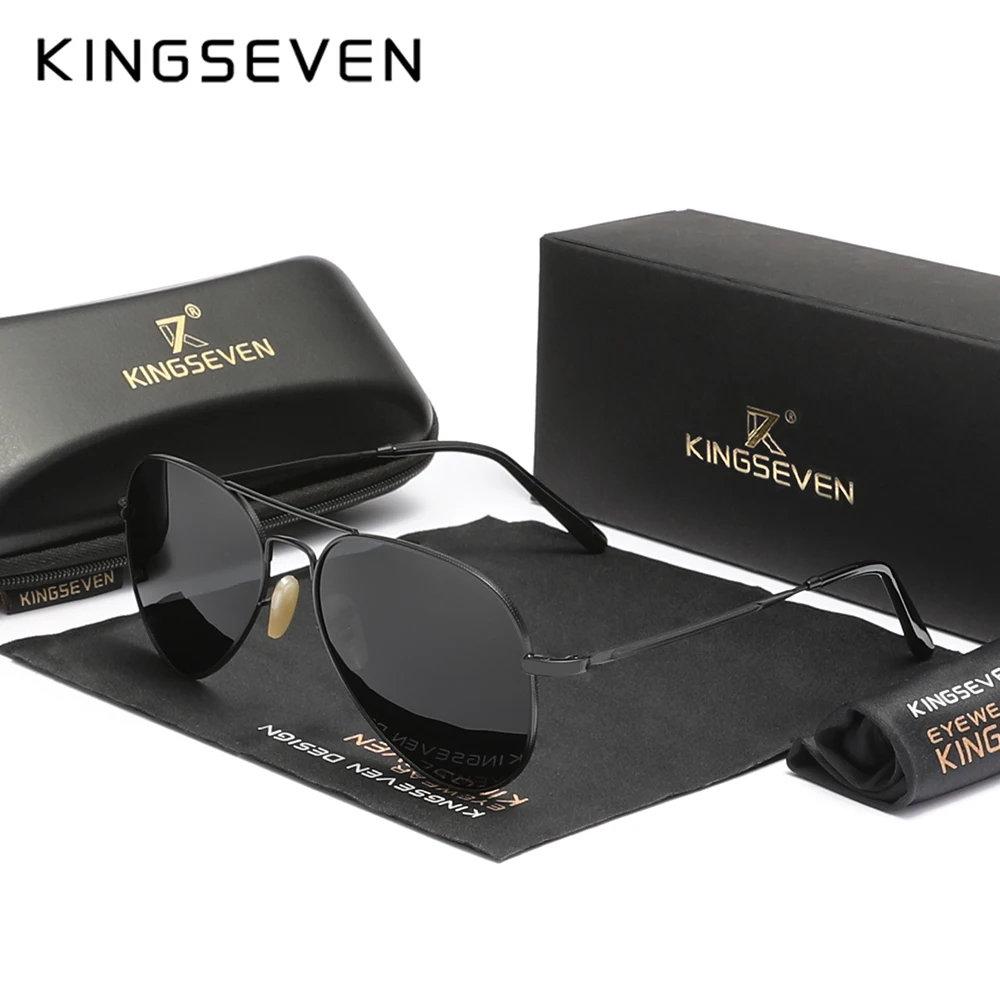 KINGSEVEN Trendige Piloten-Sonnenbrille mit polarisierten Gläsern für Herren und Damen, Legierungsrahmen, Parsnip, luxuriöses Sonnenbrillen-Zubehör