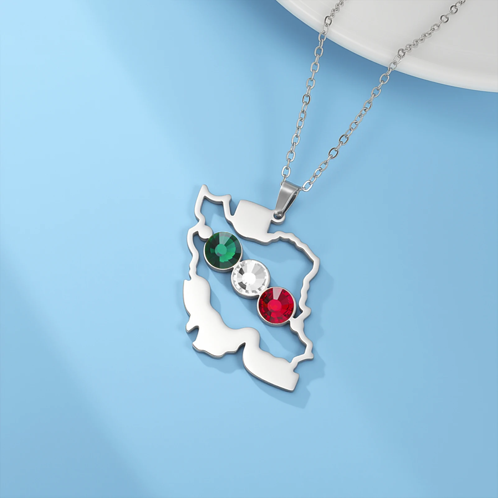 تصميم جديد لخريطة إيران قلادة من الفولاذ المقاوم للصدأ مع مجوهرات حجرية 3 ألوان للنساء والفتيات