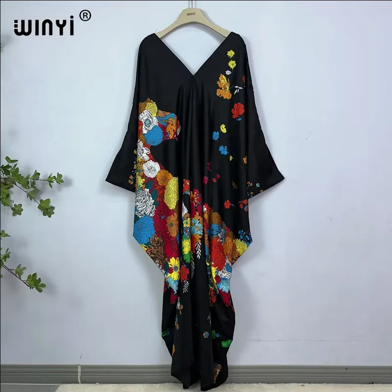 WINYI imprimer été maxi robe musulmane Abaya dame plage couvrir femme musulmane robes vêtements de plage mode caftan abaya dubaï luxe