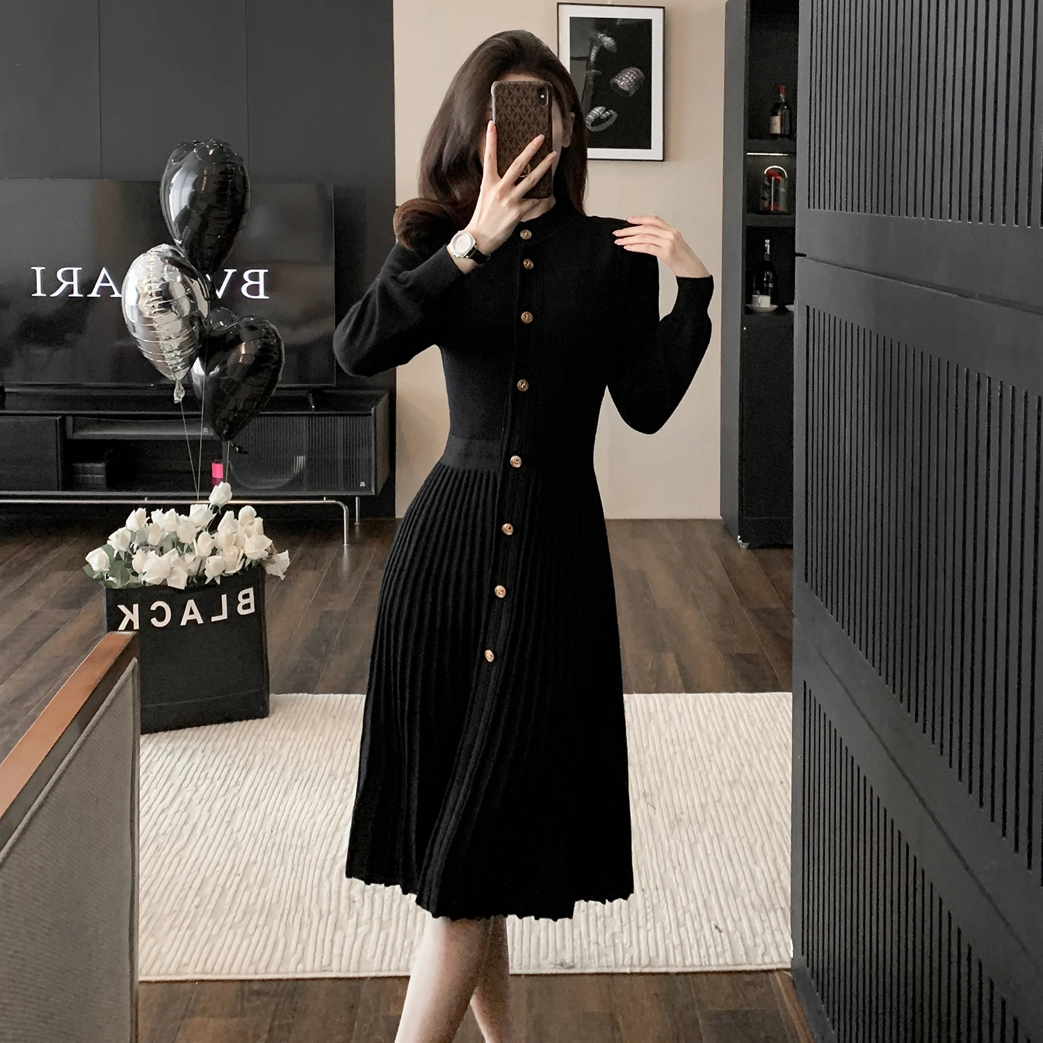 High Quality Women Fashion Elegant Knitting Sweater Dresses Small Fragrance Autumn Winter Classics Casual Party Dresses