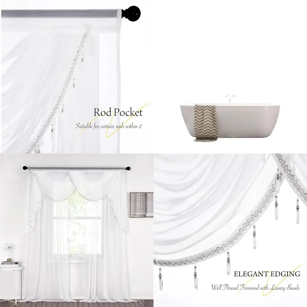 

Белая прозрачная балдахин с кисточками из бисера для гостиной, занавеска с карманом для кухни, прозрачные навесы для детской комнаты, 1 шт.