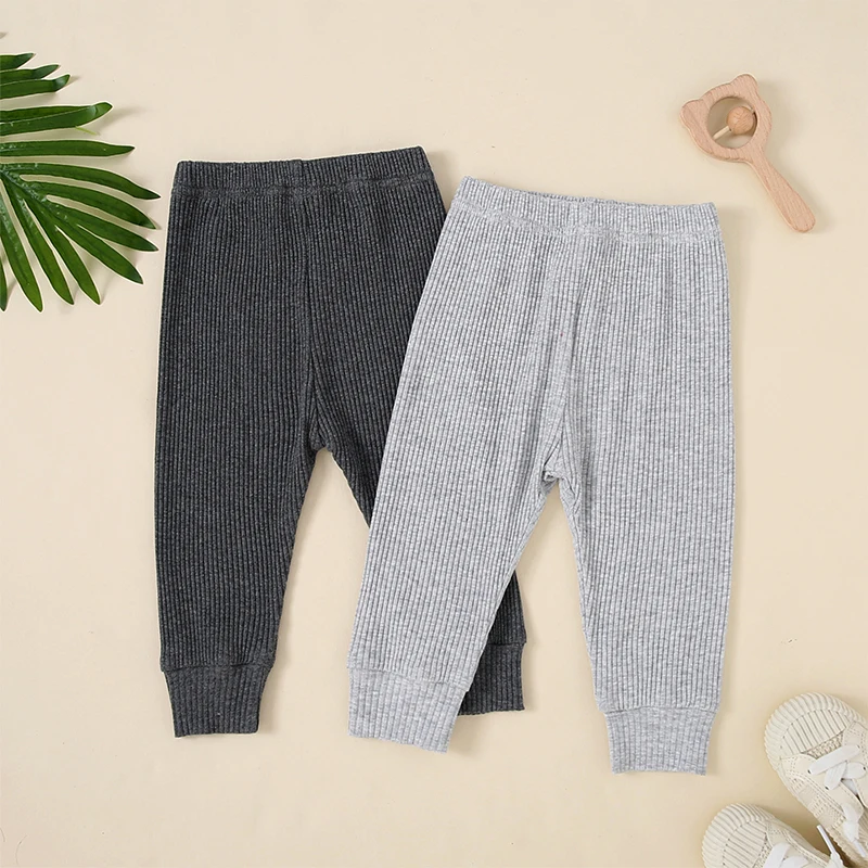 Infant Baby Boy 2Pcs Pants Solid Color Jogger Pants Ribbed Elastic Trouser Sweatpants Newborn Casual Bottoms Fall Winter