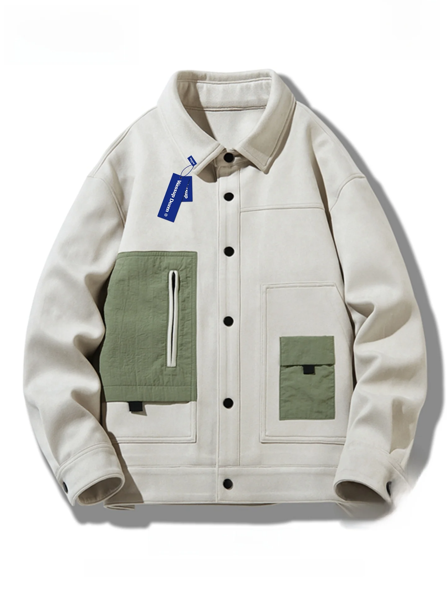 

Мужская спортивная куртка Wassup Dozen: осенняя, повседневная, свободного кроя, из замши с пэчворком, молодежная, модная, из полиэстера, с дизайнерской отделкой по низу