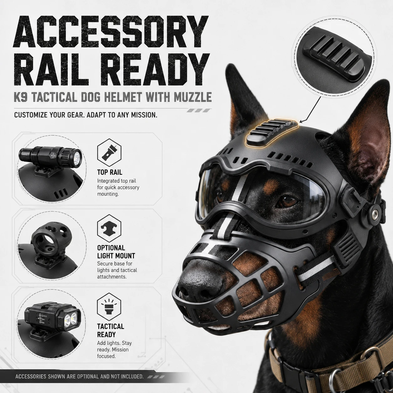 Tactical Dog Helmet with Muzzle and Goggles Protective Gear for Working Dogs Outdoor Training Hunting Patrol Adjustable 5