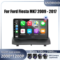 9“ For Ford Fiesta MK7 2009-2017 Car 4G Android 16 Radio Stereo Multimedia Video GPS Navigation Player QLED screen BT 5.0 Wifi