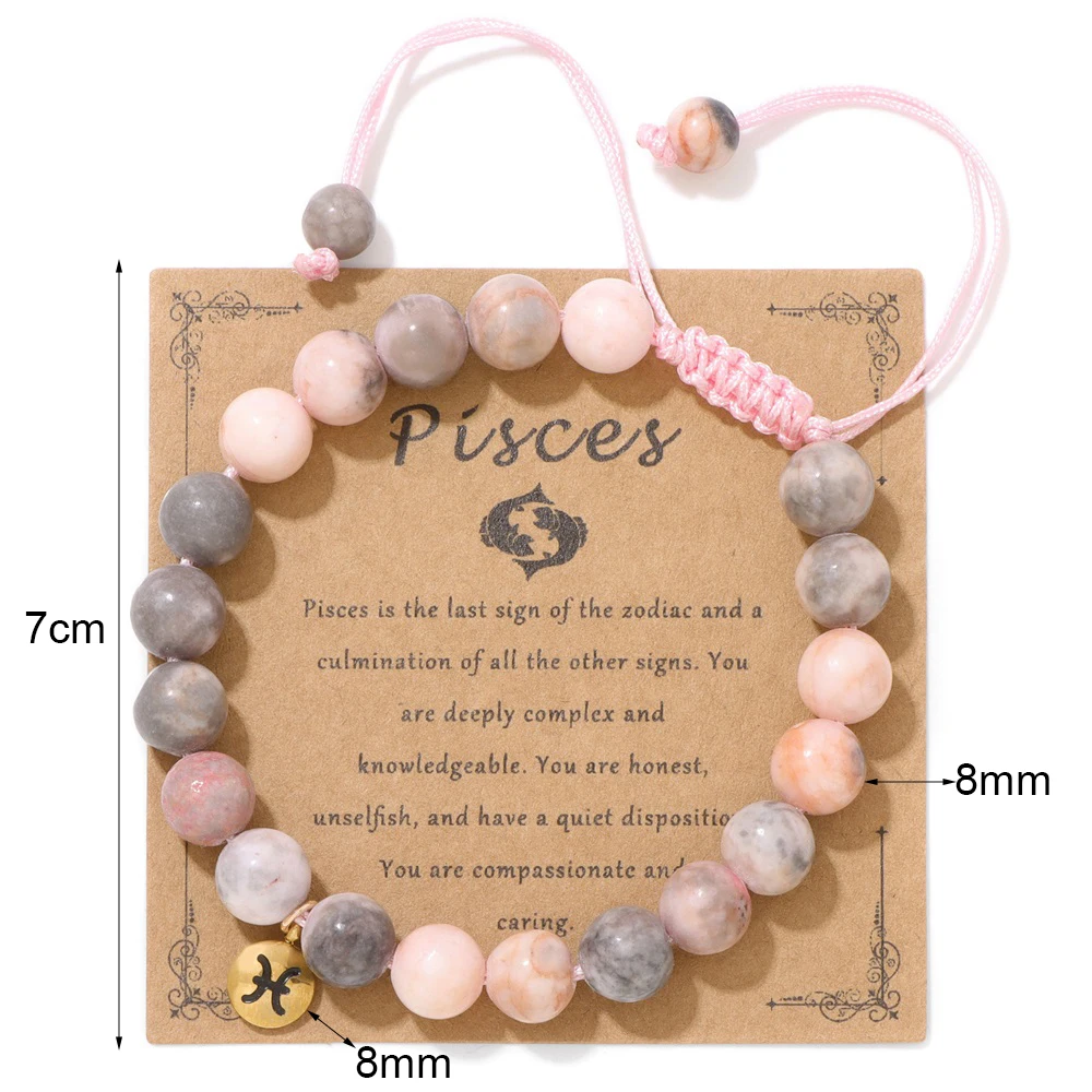 الميزان الوردي زيبرا حجر الخرز سوار 12 زودياك كوكبة علامات سحر أساور مجدولة للنساء هدية عيد ميلاد مجوهرات