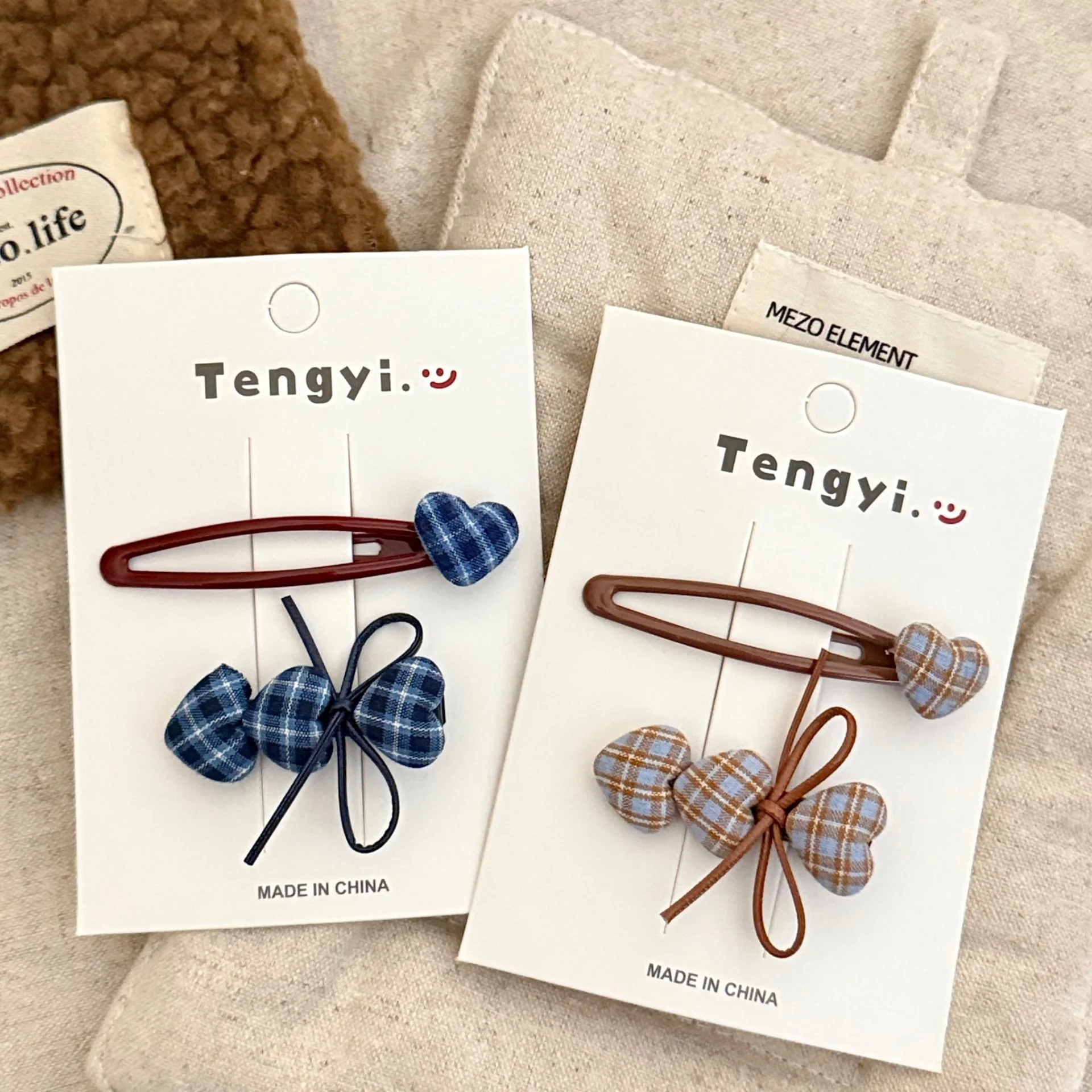 1Pcs Vintage Plaid Herz Haar Zubehör Set Nette Bogen Dekor Frauen Mädchen Täglich Casual Party Haar Dekoration Mode Haar clips – Detail 9