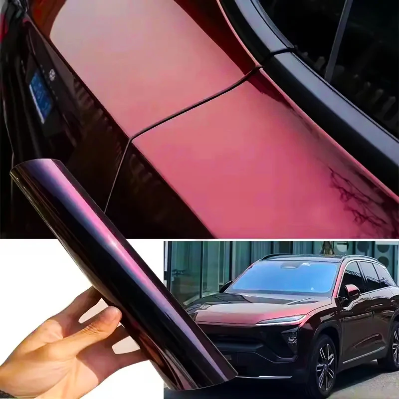 Premium Glossy PET Diamond Glitter Chameleon Magic Black Red Vinyl Wrap Film Dark Red Car Wrapping Roll Air Release view 6