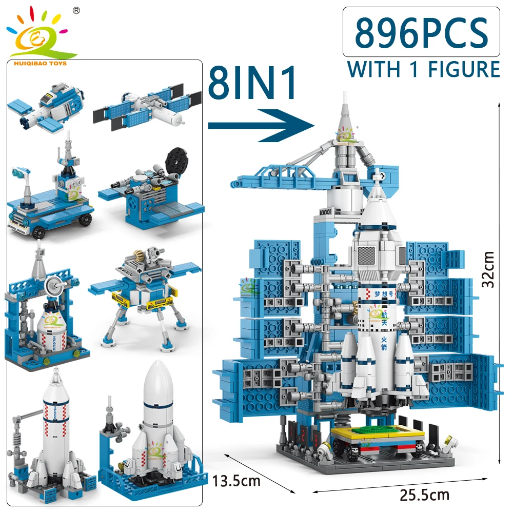 HUIQIBAO Aviation Spaceport Model Space Shuttle Rocket Launch Center Construction Building Blocks MOC Spaceship Kids Bricks Toy