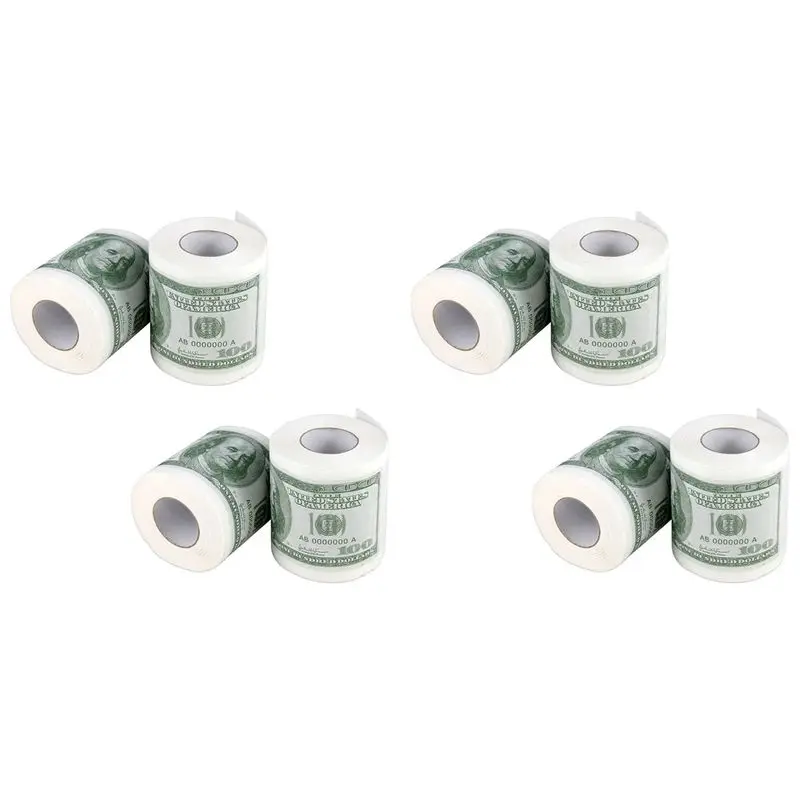 

ABVT-Money Toilet Paper Rolls Bathroom Tissue Novelty 100 Dollar Bills Currency Toilet Tissue Paper - Pack Of 8