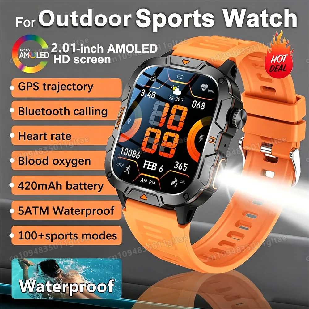 Outdoor Military Smartwatches Bluetooth Call Men 2.01" Blood