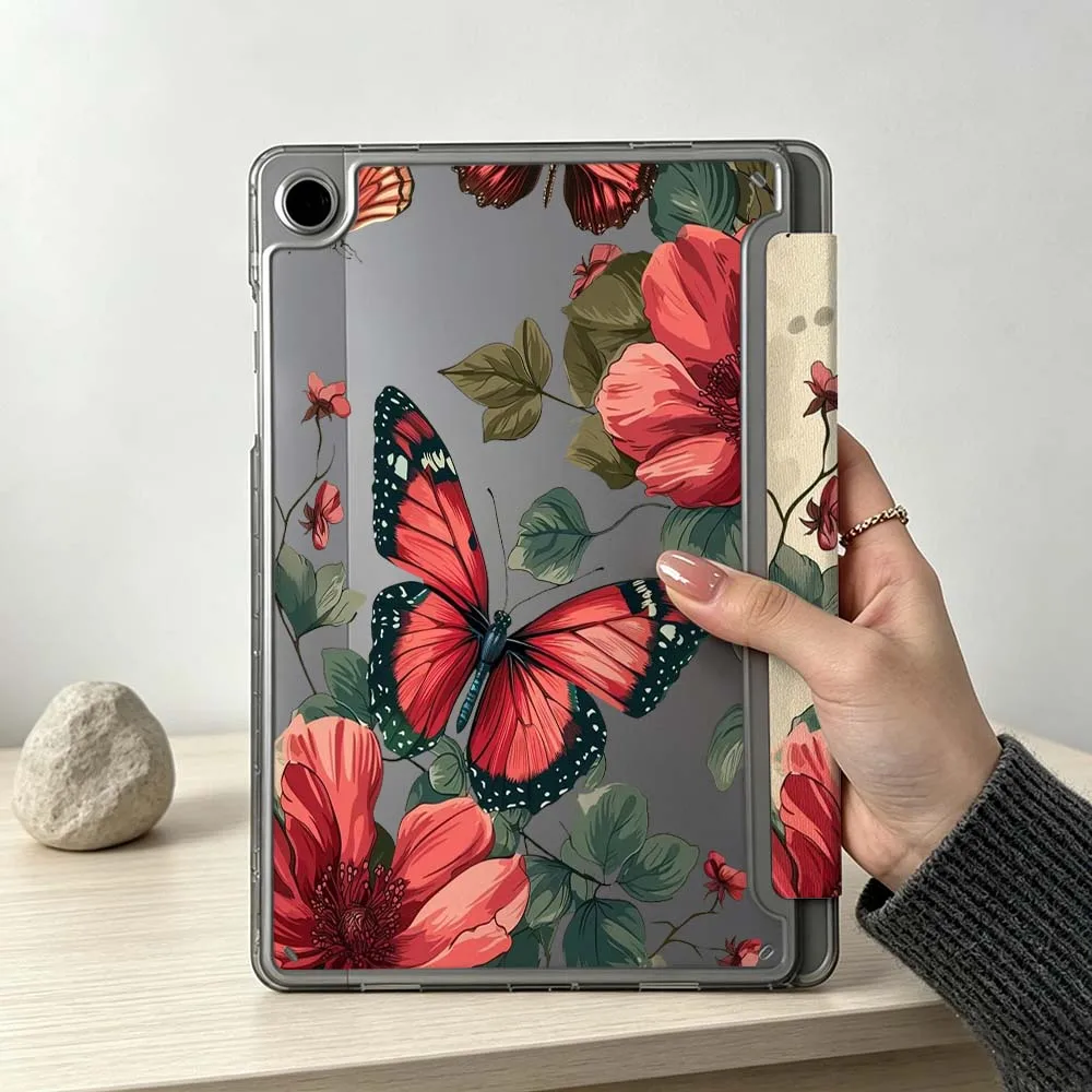 Artistic Red Butterfly Flowers For Samsung Galaxy Tab S10 S9 S8 S7 S6 A11 A10 A9 FE Plus Lite Foldable 3Y Tablet Case Soft