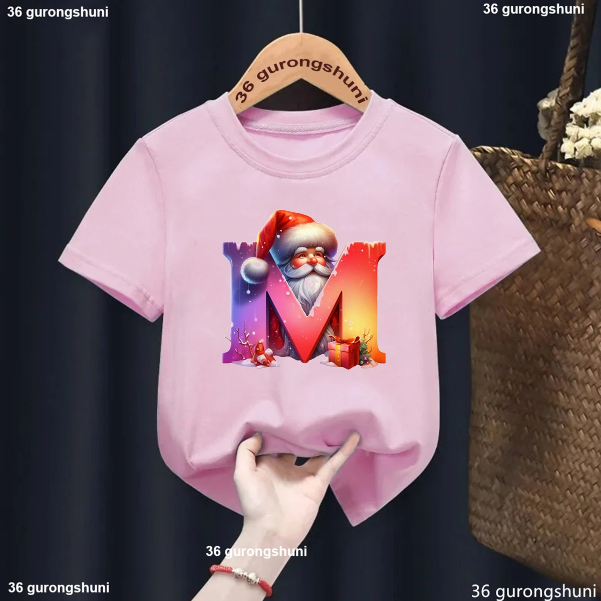 

Personalised Letter Kids Christmas T-Shirt Custom Name Child Clothes Boy Girl Shirt Xmas Party Outfit Sibling Matching T Shirt