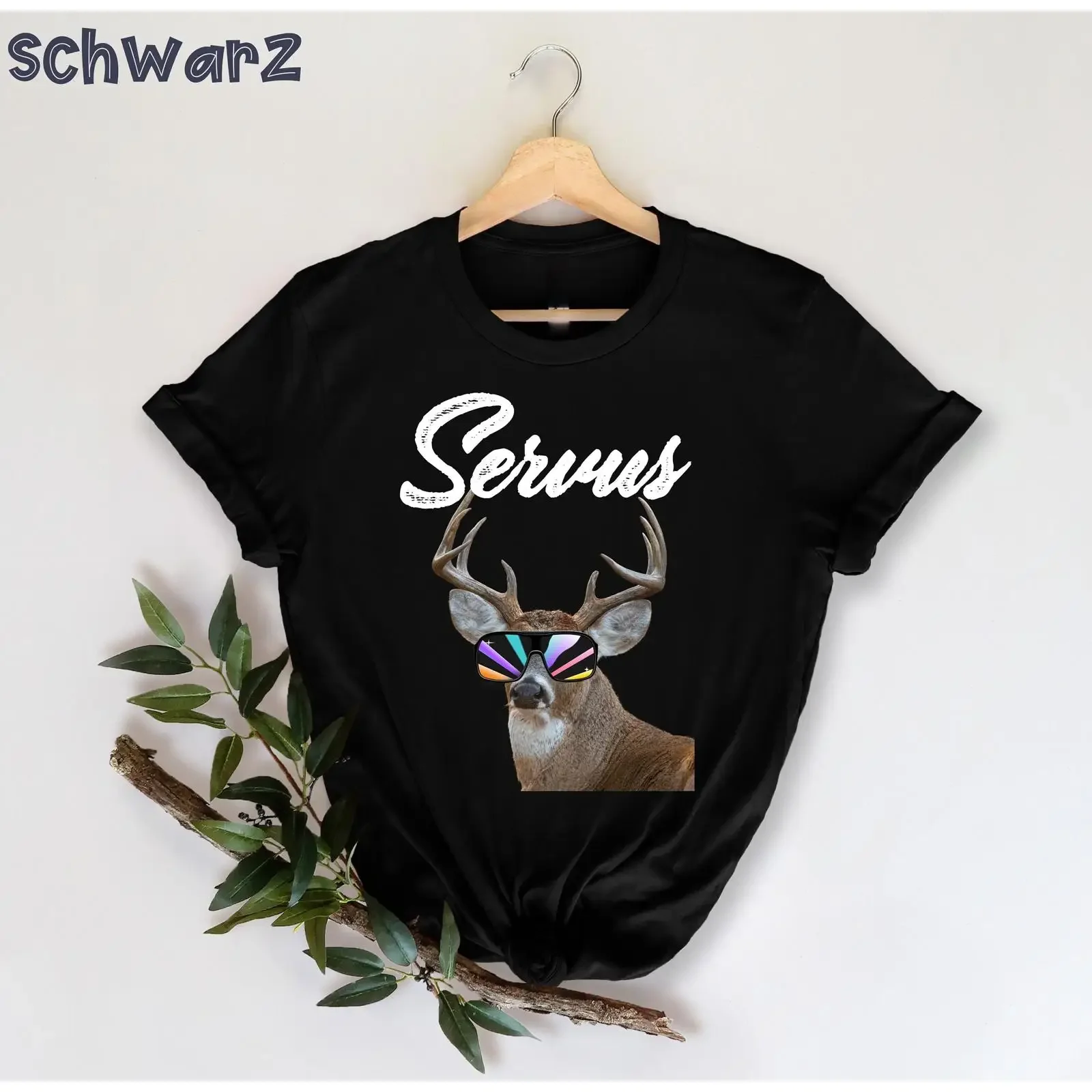 Servus Cool Deer Wearing Sunglasses Print T shirt Men Funny Sarcastic Bavarian Trachten Casual Trendy vintage Washed Breathable