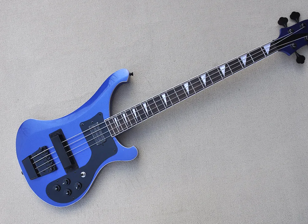 

Metal Blue body 4 strings Electric Bass Guitar with Black Pickguard,Rosewood Fingerboard,Black Hardware,Provide custom service