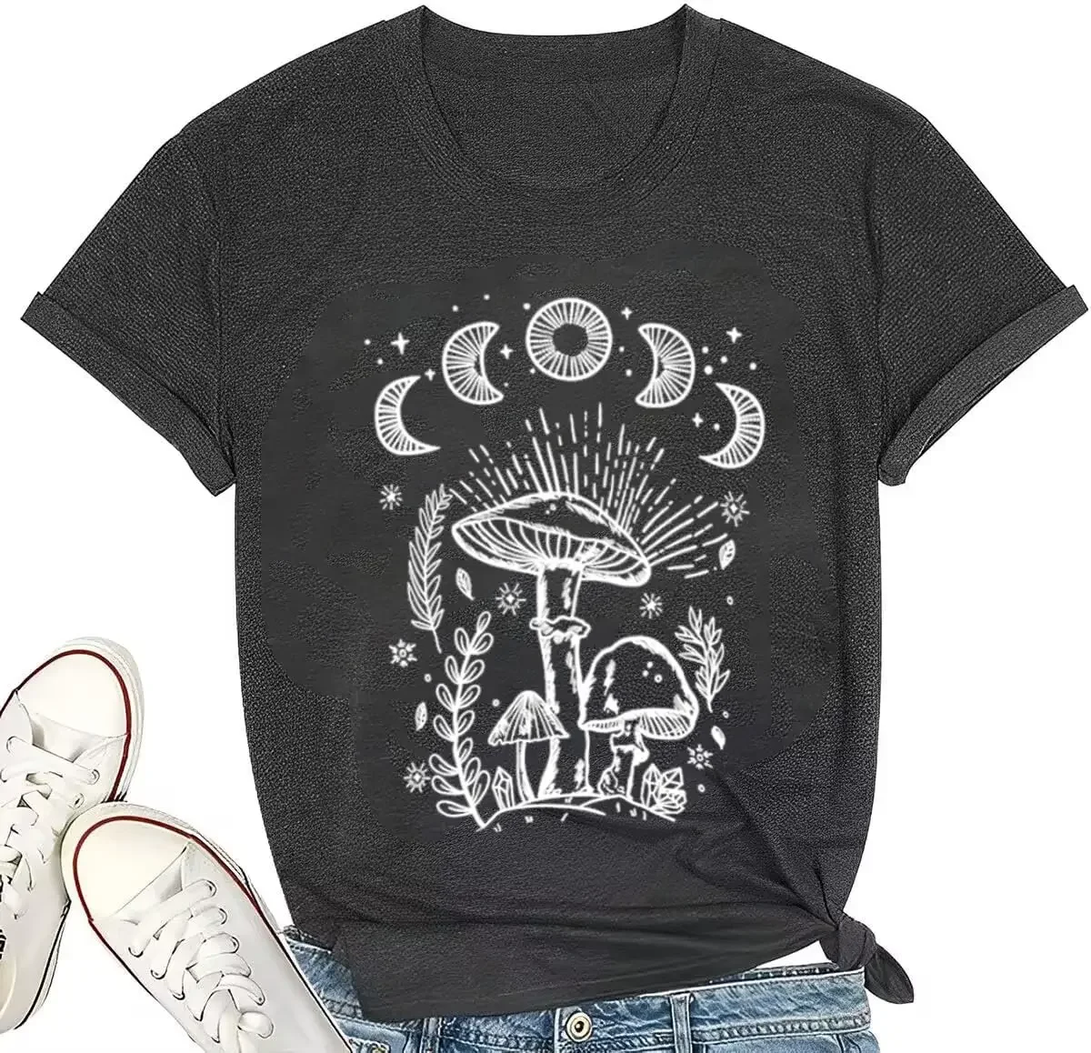 Women Mushroom Moon Graphic Sleeveless Floral Printed Aesthetic Gothic Tank Tops Hiking Adventure Nature Outfit