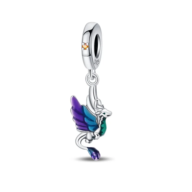 

925 Sterling Silver Cute Little Dragon Zircon Charms Pendant Fit 3mm Original Bracelet DIY Women Birthday Anniversary Jewelry